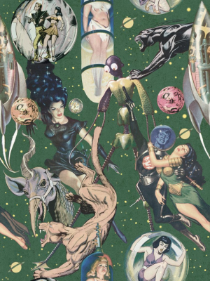 Sci-fi Comics Wallpaper In Beige, Blue, And Green From The Eclectic Collection By Mind The Gap