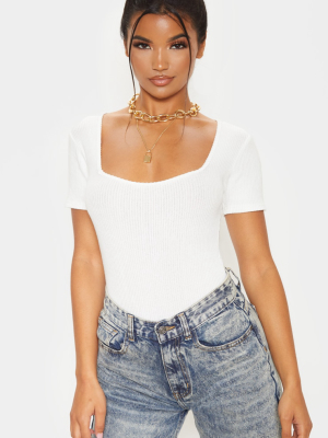 White Brushed Rib Square Neck Bodysuit