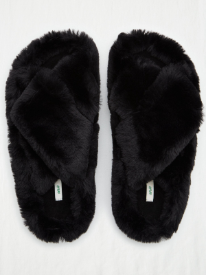 Aerie Fuzzy Crisscross Slides