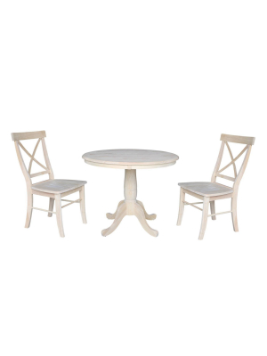 Round Pedestal Table With 2 Chairs Brown - International Concepts