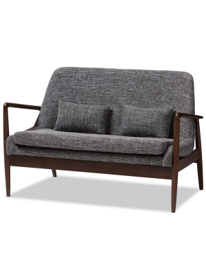 Carter Mid Century Modern Walnut Wood Fabric Upholstered 2 Seater Loveseat Gray - Baxton Studio