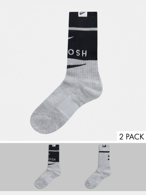 Nike Swoosh 2 Pack Socks In Gray