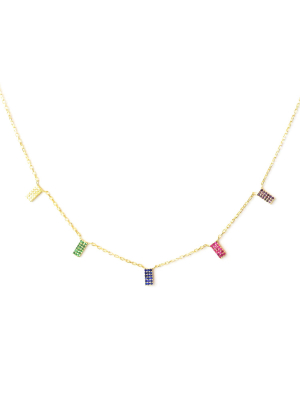 Sterling Rainbow Rectangle Necklace