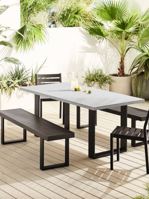 Concrete Outdoor 72" Dining Table, 2 Portside Benches & 2 Portside Aluminum Chair Set