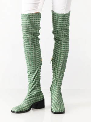 Suzanne Rae - Over The Knee Green Plaid Boot 40