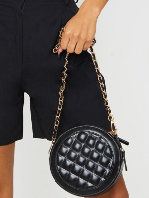 Black Quilted Pu Circle Cross Body Bag