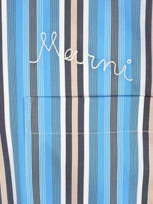 Marni Logo Embroidered Striped Bowling Shirt