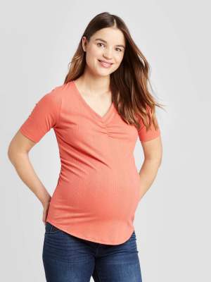 Maternity Elbow Sleeve V-neck Textured Rib T-shirt - Isabel Maternity By Ingrid & Isabel™ Red