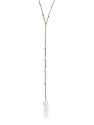 Silver Energizer Lariat Necklace, Clear Quartz