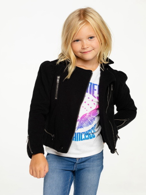 Girls Cotton Fleece Puff Sleeve Moto Jacket