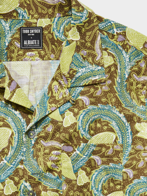 Italian Camp Collar Long Sleeve Shirt In Paisley Print