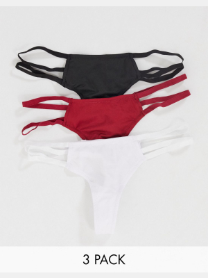 Asos Design 3 Pack Micro-fiber Thong With Double Strap