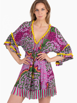 Miss Bikini Luxe Pom-pom V-neck Kaftan Cover-up