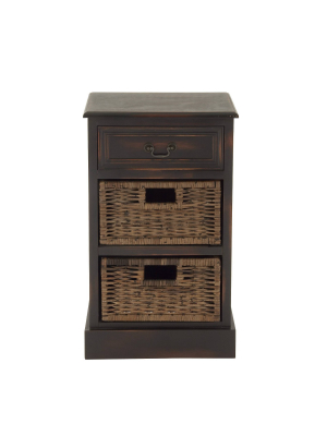 Farmhouse Wooden Side Chest With Basket Drawers Maroon - Olivia & May