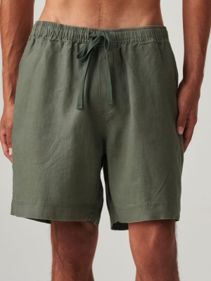 100% Linen Shorts In Khaki - Mens