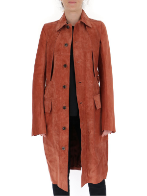 Rick Owens Suede Belted Trench Coat