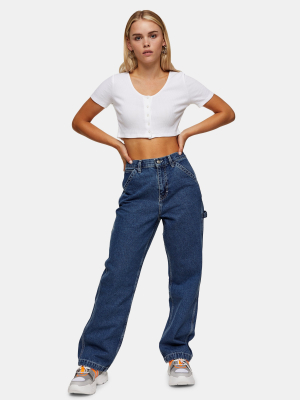 Petite Mid Blue Carpenter Straight Jeans