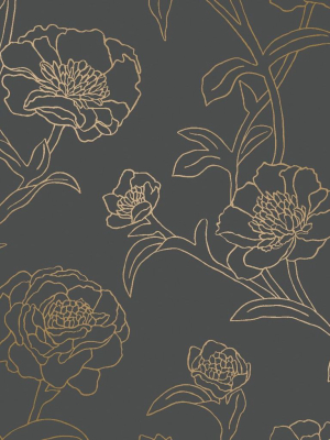 Peonies Self-adhesive Wallpaper In Noir Design By Tempaper