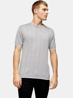 Light Grey Pointelle Knitted T-shirt