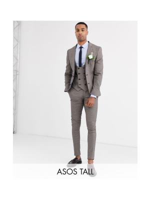 Asos Design Tall Wedding Super Skinny Suit In Micro Texture In Tan