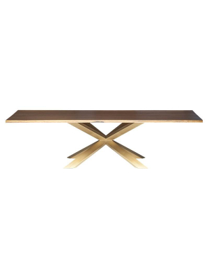 Couture Seared Wood Dining Table - Brushed Gold Base