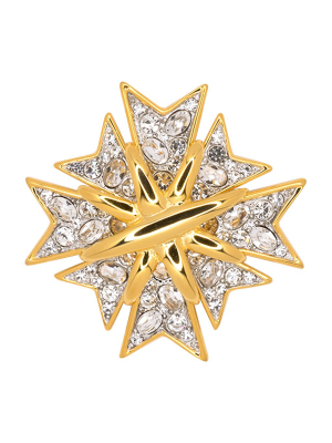 Polished Gold And Crystal Maltese Cross Pin