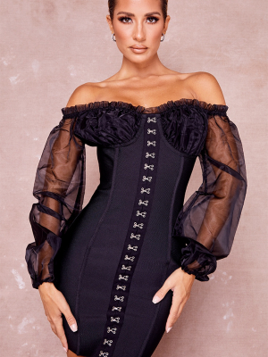 Black Bandage Chiffon Hook And Eye Bardot...