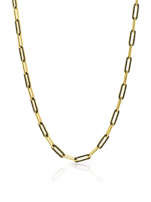 14kt Yellow Gold Black Diamond Paper Clip Link Necklace