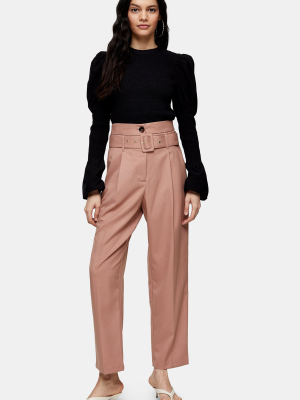 Rose Pink High Waist Belted Peg Pants