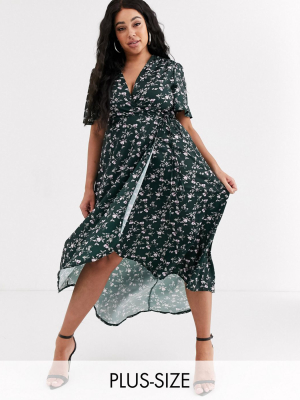 Missguided Plus High Low Wrap Dress In Floral