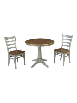 36" Nikko Round Top Pedestal Table With 2 Emily Chairs Hickory Brown - International Concepts