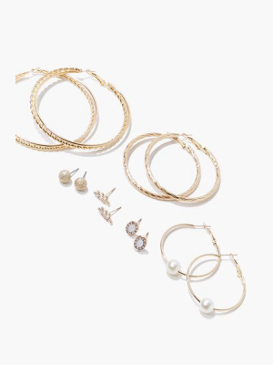 Twisted Hoop & Faux Pearl Stud Earring Set