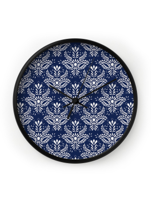 Marta Barragan Camarasa Pattern Indigo Watercolor Wall Clock - Deny Designs