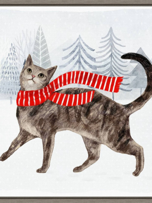 16" X 16" Christmas Cats And Dogs I By Victoria Borges Framed Canvas Wall Art - Amanti Art