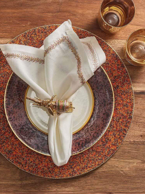 Kim Seybert Jardin Napkins In White, Gold & Silver