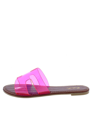 Athena1534 Fuchsia Lucite Cut Out Open Toe Slide Sandal