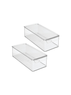 Mdesign Plastic Kitchen Food Storage Bin, Lid For Pantry, Fridge, 2 Pack - Clear