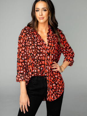 Buddylove Portia Loose Button Up Top - Cherry Bomb