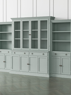 Cameo Blue Grey 4-piece Glass And Wood Door Wall Unit With Storage Bookcase