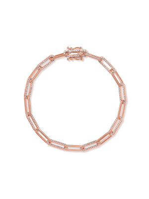 14kt Rose Gold Diamond Paper Clip Link Bracelet