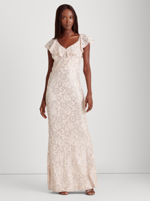 Sequin-lace One-shoulder Gown