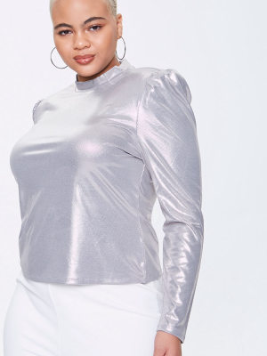 Plus Size Metallic Pin Dot Crop Top