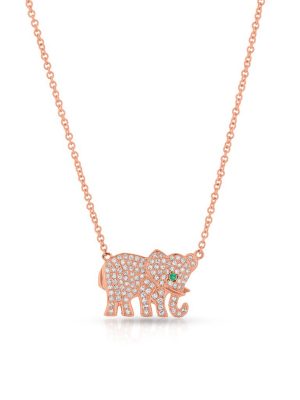 14kt Rose Gold Diamond Emerald Kaap Elephant Necklace