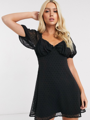 Missguided Milkmaid Dobby Skater Dress In Black