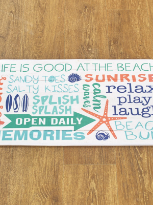 Lakeside Welcome To The Beach Memory Foam Rug With Coastal Icons And Sentiments