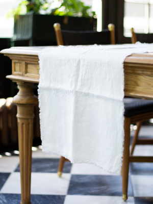 White Linen Table Runner With Fringe