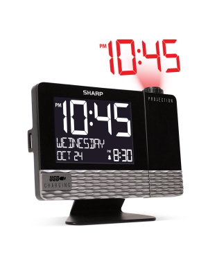 Projection With Usb Charge Table Clock Black - Sharp