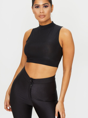 Black Disco High Neck Crop Top