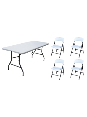 Plastic Development Group 806 Outdoor/indoor 6 Foot Fold In Half Plastic Resin Folding Banquet, Dining, Card Table With 4 Folding Chairs