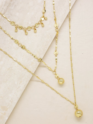 Triple Threat Gold Ball Charm 18k Gold Plated Necklace Set